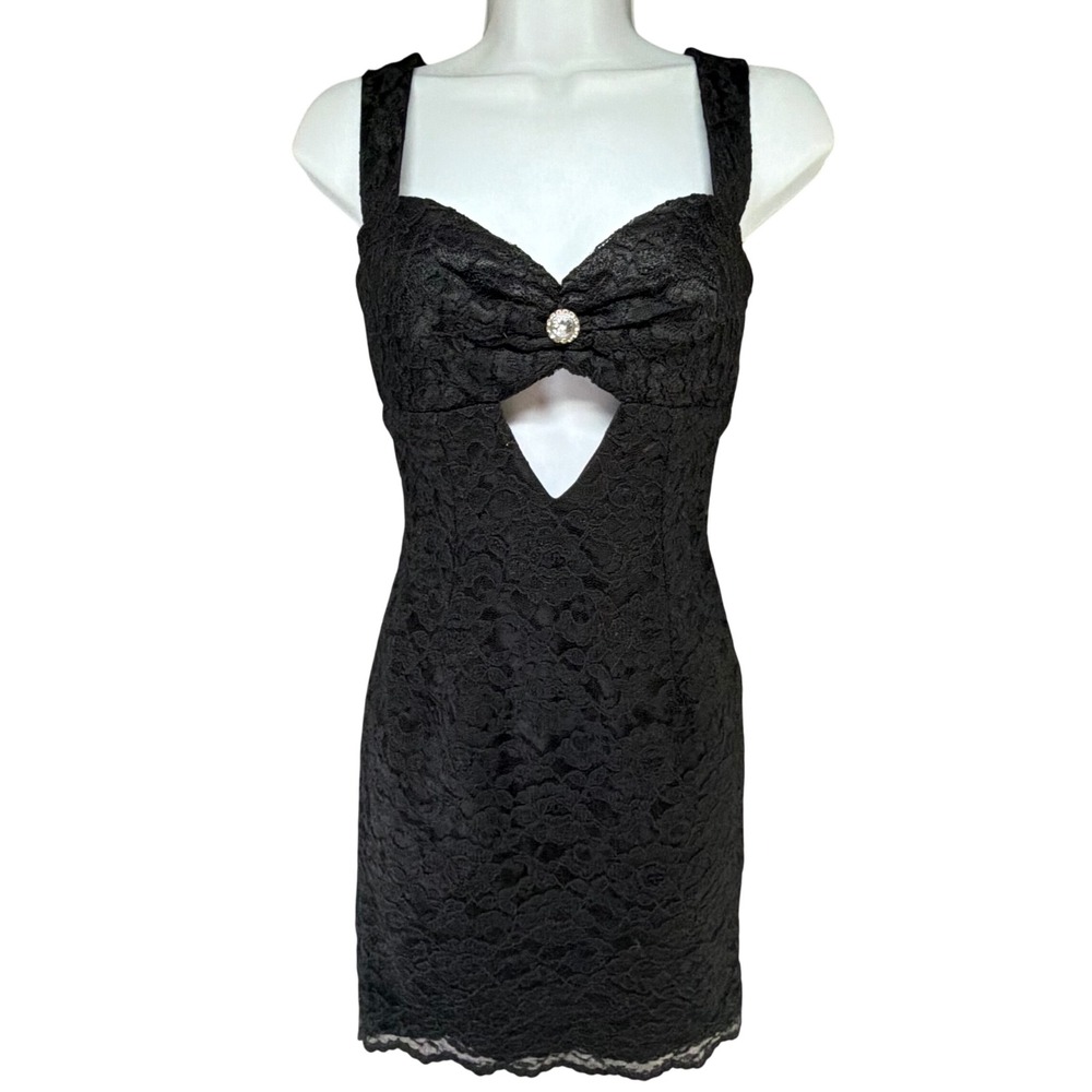 Vintage Jessica McClintock Gunne Sax Lace Mini Dress 5/6 Black Romantic Gothic